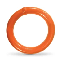 A bright orange, solid plastic ring with a smooth surface shown against a white background.